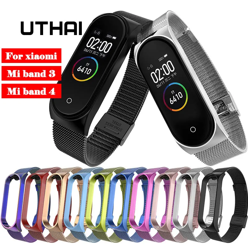 Металлический браслет UTHAI S15 из нержавеющей стали для Xiaomi Mi Band 4 наручный ремешок