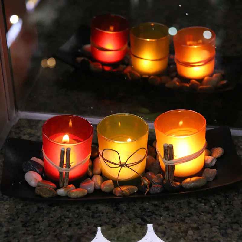 

Three European LED Lamp Candle Glass Candlestick Cup Wedding Bar Decorative Decoration Crafts Glass Candlestick Home Decor