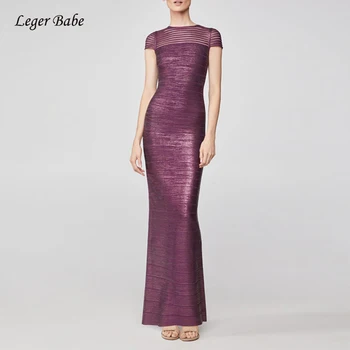 

Celebrity Evening Party Dresses Sexy O Neck Foiling Print Bandage Dress Women Bodycon Long Floor Length Vestidos Purple