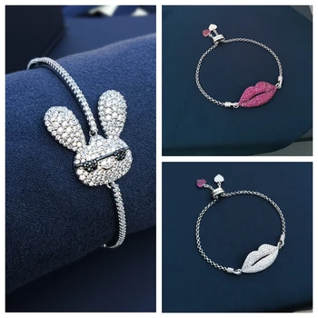

cheny s925 sterling silver new diamond bunny lips bracelet female fashion Bulgarian style sexy red lips hand jewelry gift