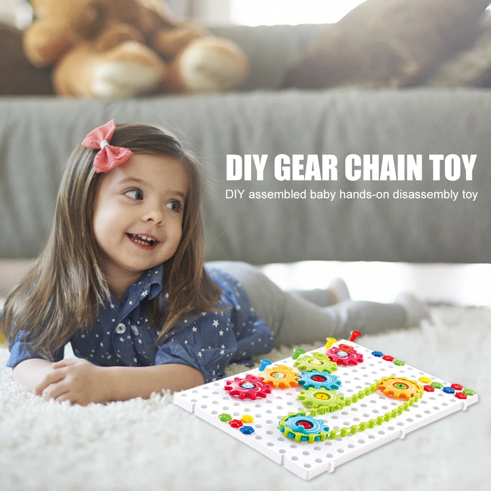 Kids DIY Assembly Gear Chain Toy 3D Puzzle Building Kits Baby Education Toys for Children Montessori IQ Brain Training Toys Gift
