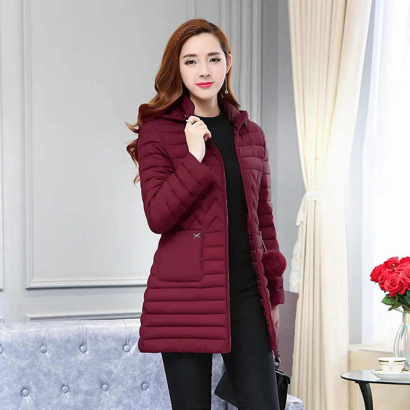 

2018 Winter Mid-length down Jacket Cotton-padded Clothes WOMEN'S Dress Korean-style Thick Warm Slim Fit Middle-aged Cotton Overc