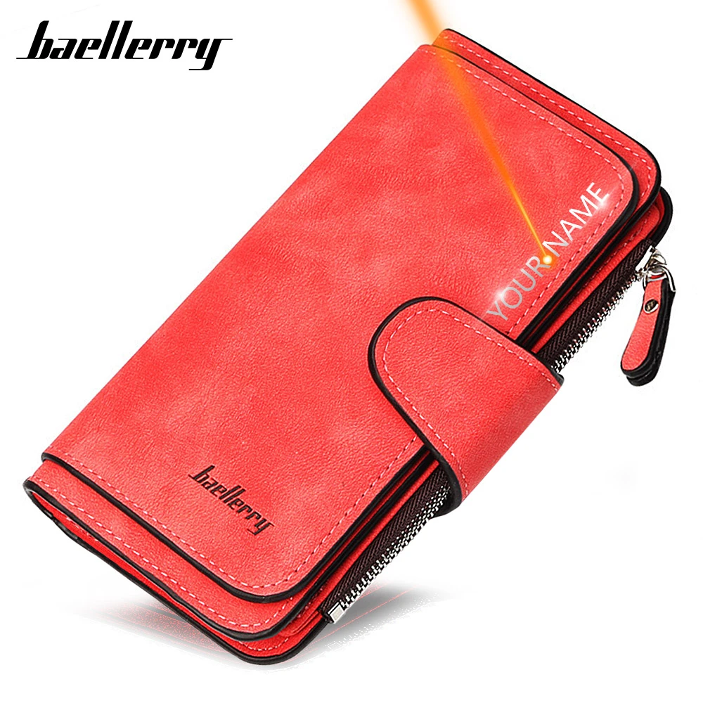 2022 Women Wallets Name Engrave Fashion Long Leather Top Quality Card Holder Classic Female Purse  Zipper  Wallet For Women