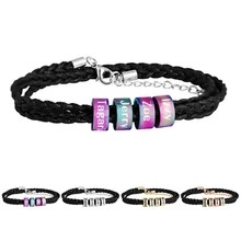 Персонализированные Семейные названия браслет несколько слоев Плетеный кожаный канат титановые Стальные Бусины пользовательские браслеты и браслет для мужчин