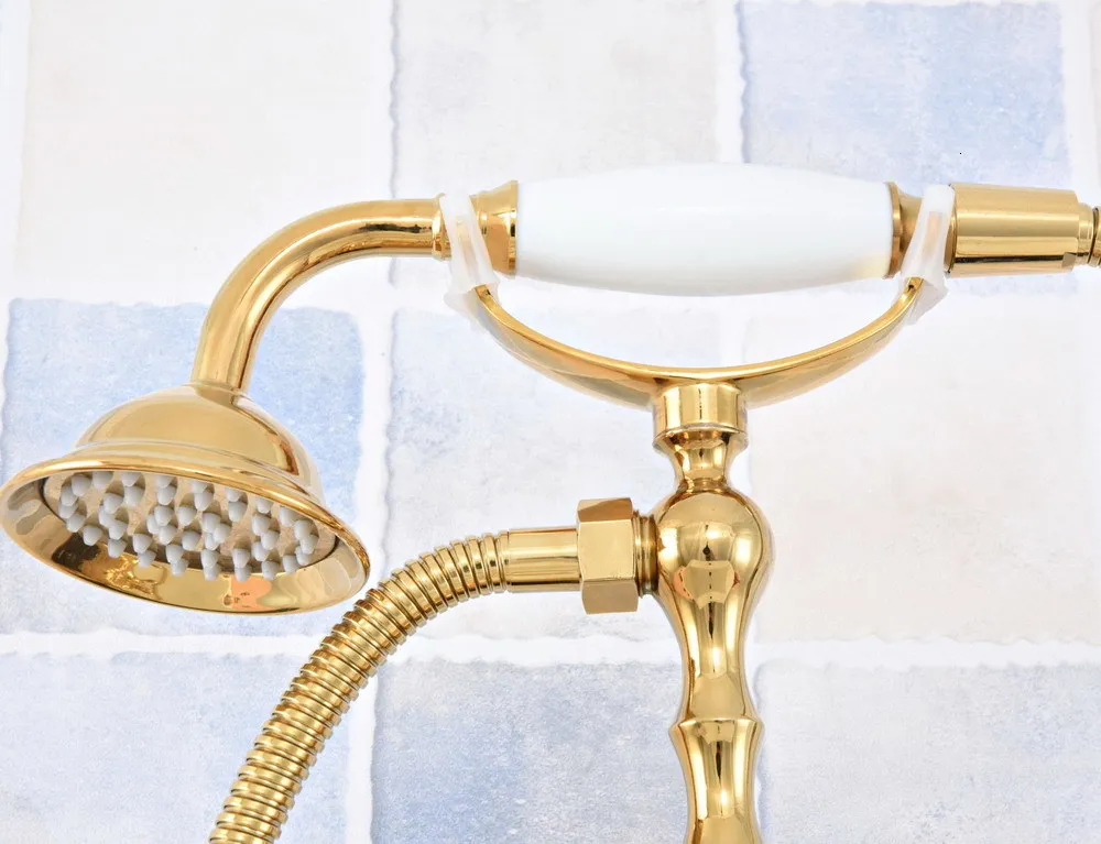 Золотой Латунный роскошный смеситель для ванны с ванной и смесителем для душевой головки и душевого крана