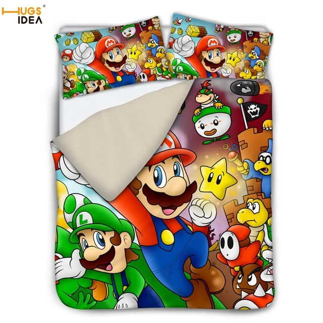 HMM1291Z35 Детский комплект постельного белья из 3 предметов, аниме Super Mario Bros. Пододеяльник милый 3D мультяшный персонаж печатное постельное белье и наволочка Покрывало - Цвет: HMM1291Z35