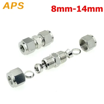 

2Pcs Stainless Steel 304 8mm-14mm Double Ferrule Tube Straight Compression Fitting Coupler SS Pipe Connector