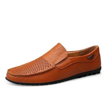 

Mocassin Homme Designer Shoes Casual Summer Genuine Leather Hollow Out Slip On Driver Sapatos Masculino