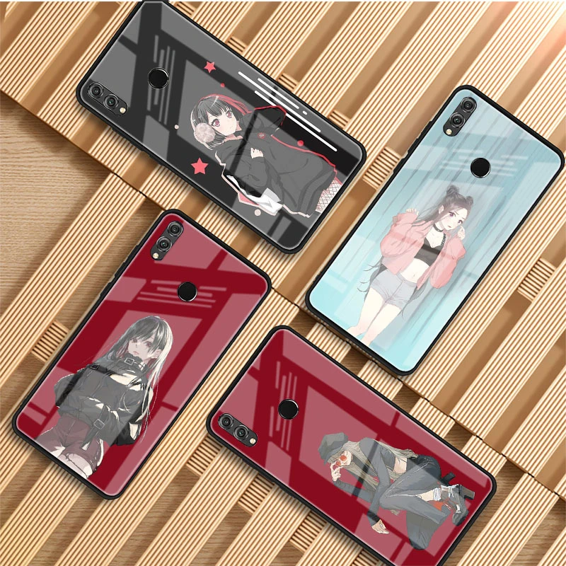 Anime Gir Kính Cường Lực Điện Thoại Ốp Lưng Cho Huawei P20 P30 P40 P40 Lite Pro Psmart Giao Phối 20 30 Bao Vỏ huawei silicone case