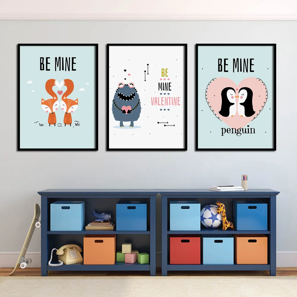 Мультфильм Пингвин лиса Be Mine наклейки для детской с животными холст живопись