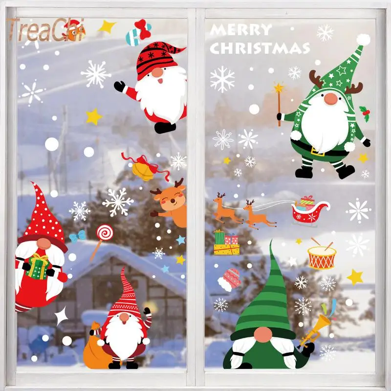 

10Pcs/lot Christmas Decorations Santa Claus Elk Electrostatic Stickers Christmas Shopping Mall Glass Window Decoration