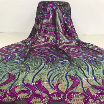 

Latest sequined lace fabric High quality African fabric lace rose red sequins embroidered tulle lace trim Nigerian party dress 2