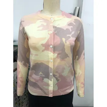 

Women's Sweater 2020 Spring Round Neck Camouflage Printed Pure Wool Sweater Cardigan