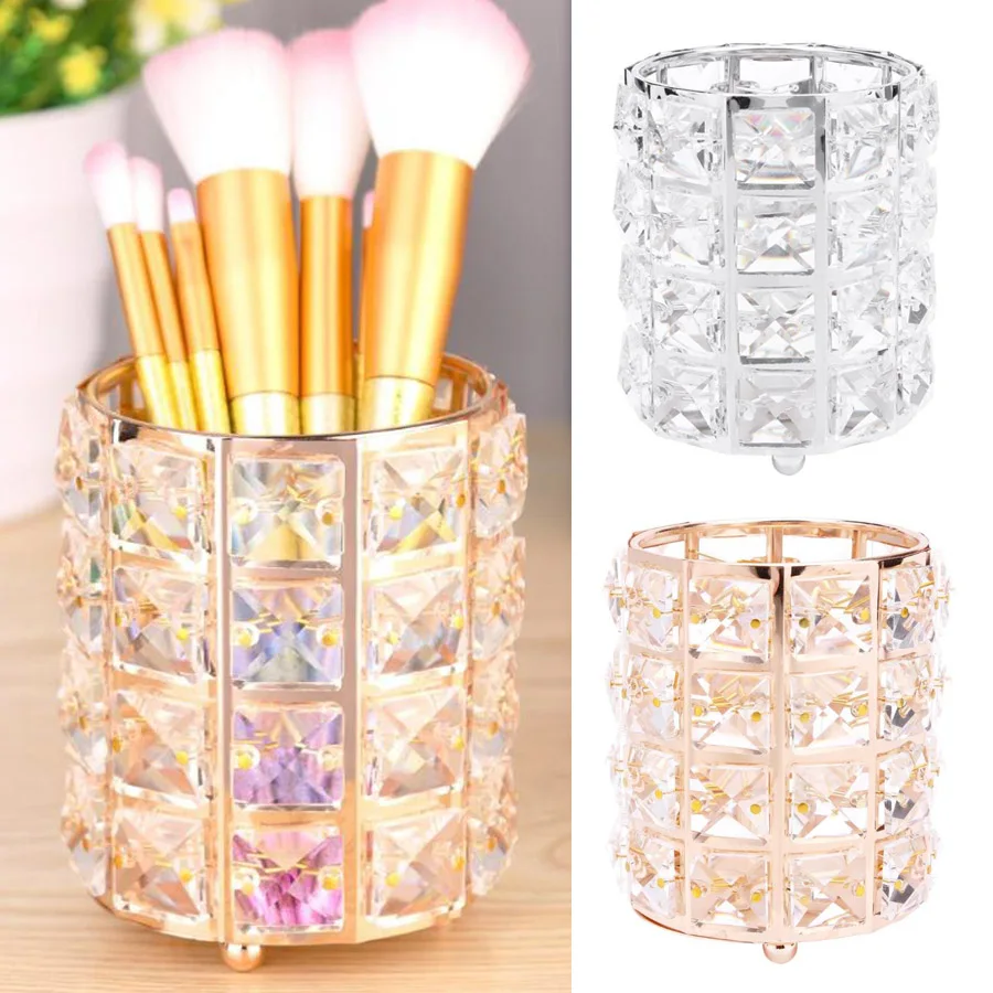 

New Europe Metal Makeup Brush Storage Tube Eyebrow Pencil Makeup Organizer Bead Crystal Jewelry Storage Box Dropshiping