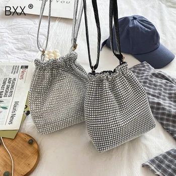 

[BXX] Luxury Diamonds PU Leather Crossbody Bucket Bags For Women 2020 Summer Shoulder Handbags Female Simple Totes Bag HN399