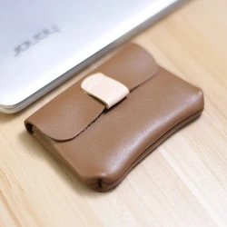 Compact Genuine Leather Coin Purse - Soft Mini Wallet (Beige)