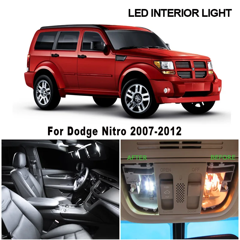 12Pcs Bianco Canbus Nessun Errore Led Interno Della Cupola Della Lettura Mappa Luce Kit Per 2007-2012 Dodge Nitro Licenza Piatto Della Lampada Accesso