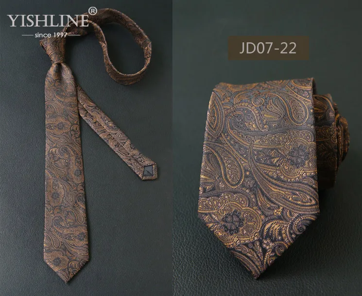 JD07-22 YISHLINE 7 см мужской галстук полосатый Пейсли перо Цветочный Тонкий шеи галстуки для галстуков бизнес галстук мужской свадебный галстук обтягивающий - Цвет: JD07-22