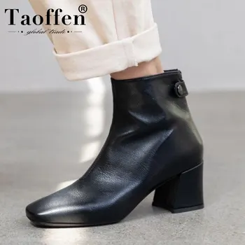

TAOFFEN 2020 Women Buckle High Heels Ankle Boots Pointed Toe Zipper Office Work Shoes Woman Party New Botas Size 34-39