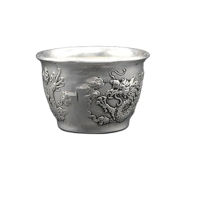 

China Old Feng Shui Ornaments White Copper Silver Plating Wine Glass