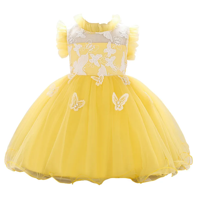Платье принцессы для новорожденных девочек на день рождения для малышей кружевное платье на крестины с цветочным узором для малышей от 0 до 24 месяцев праздничный костюм - Цвет: yellow