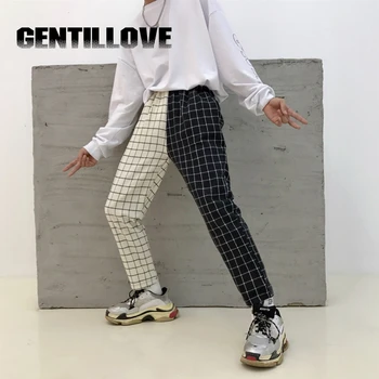 

Gentillove Vintage Paid Panelled Color Ulzzang Harajuku Pants Woman Man Trousers Korean Elastics High Waist Straight Pants