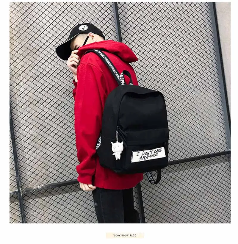 Женский холщовый рюкзак, женские рюкзаки, кукольная подвеска, женская сумка на плечо, Harajuku, черный рюкзак, женская мода, Mochila, рюкзак