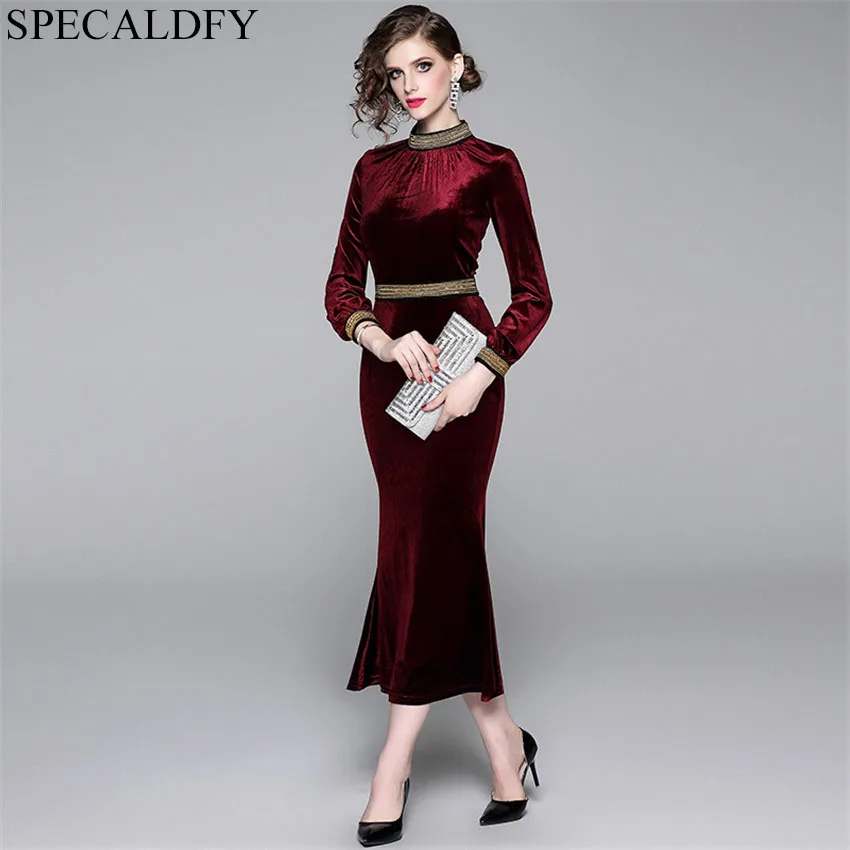 Preise 2020 frühling Winter Kleider Frauen Langarm Vintage Samt Kleid Runway Sexy Abend Party Kleider Bodycon Robe Femme Vestidos