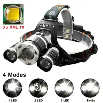 

XM-L T6 + 2*Q5 Rechargeable Headlamp Flashlight Zoomable 3 LED Headlight Frontal 18650 4 Modes Head Lamp Light Torch for Fishing
