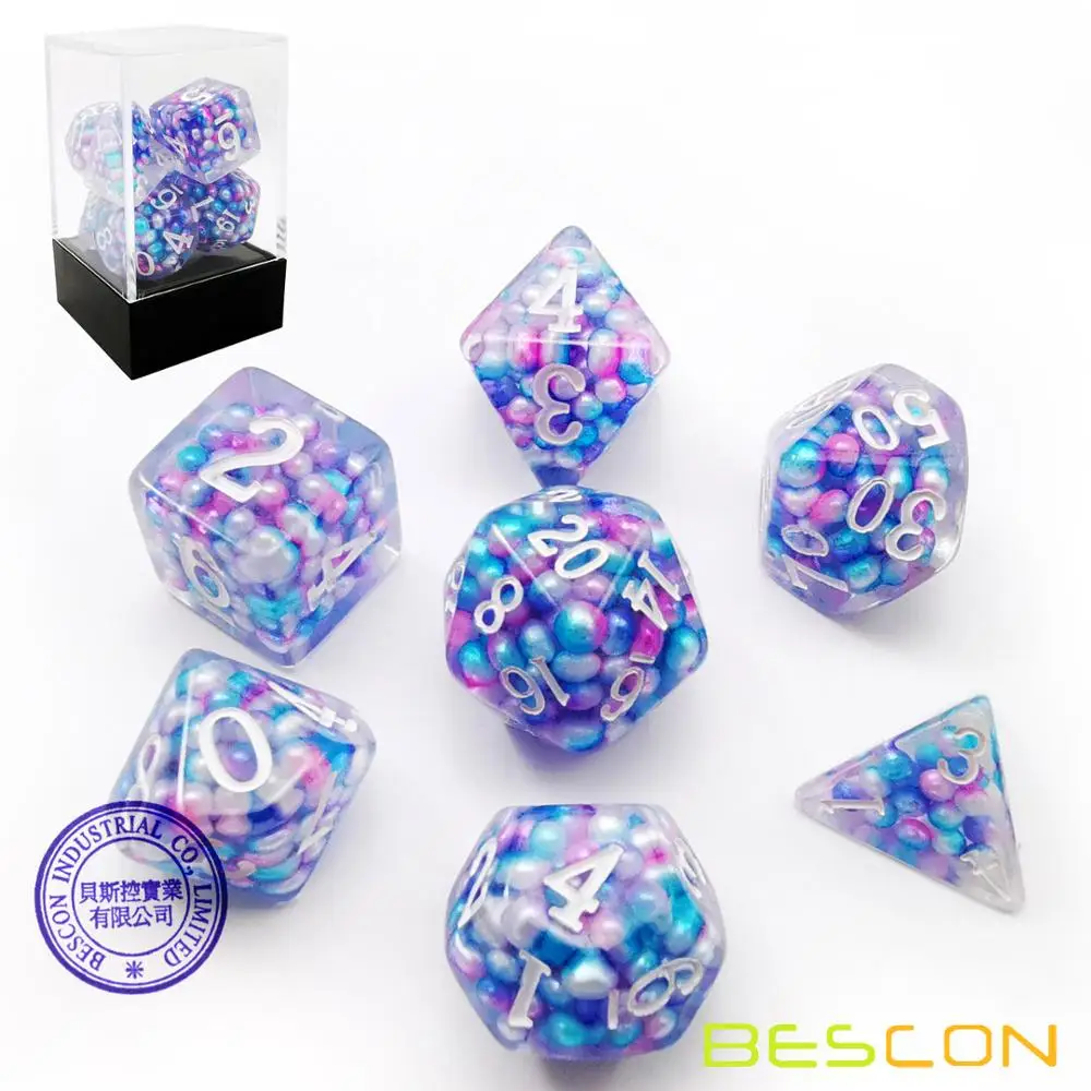 Bescon Peacock Pearl Polyhedral Dice Set, Pearl Poly RPG Dice set of 7 3