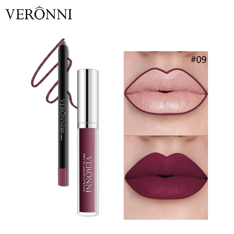 VERONNI Lip Gloss & Lipliner Set Pencil Moisturizer Long Lasting Waterproof Matte Lipstick Lip Stick Lipgloss Brand Makeup Lip