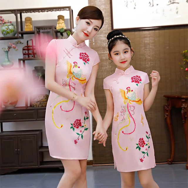 Chinese tradition Style Cheongsam For Girl and Women New Arrival Rayon Evening Party Qipao Princess Dress - Цвет: Girl 6