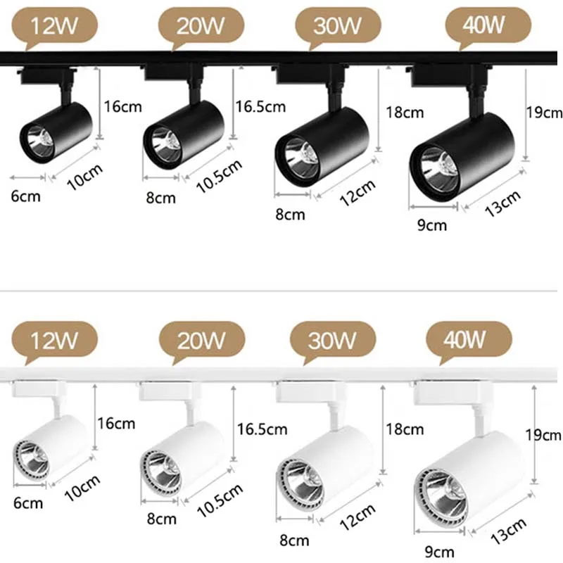 Set LED Track Light 110v 220v Track Lamp Spot Lighting Fixture COB 12/20/30/40W Spotlight Rail For Store Kitchen Indoor