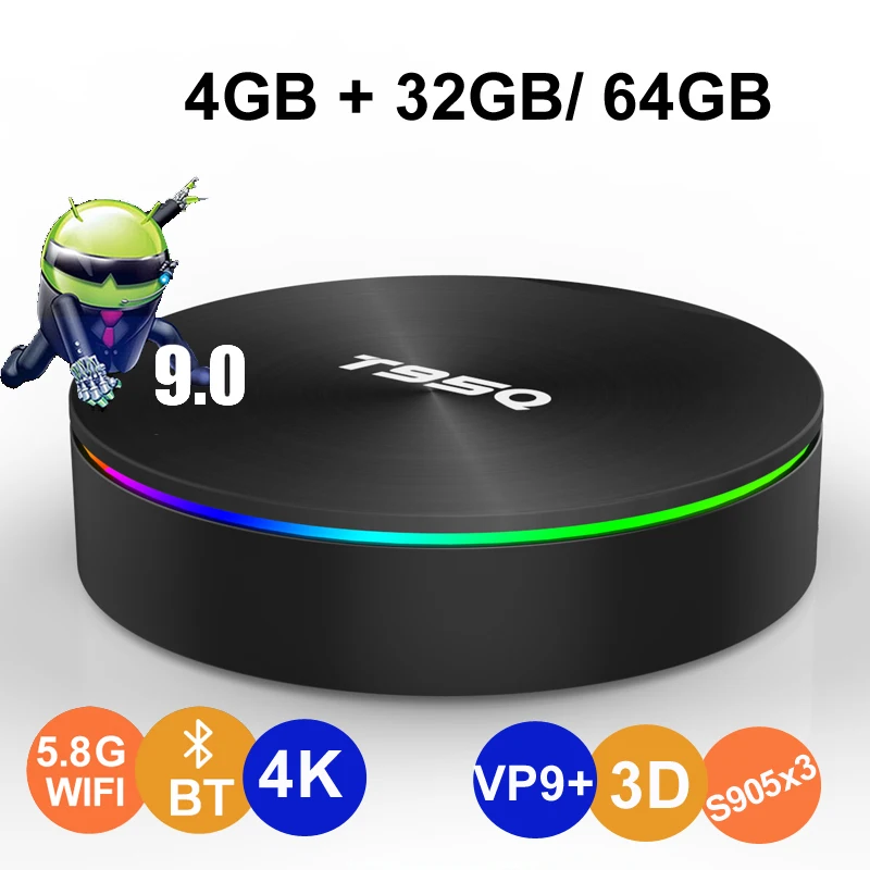 T95Q Android 9 0 Смарт ТВ коробка 4 Гб 64 Amlogic S905X3 четырехъядерный телеприставка 2 4G 5G