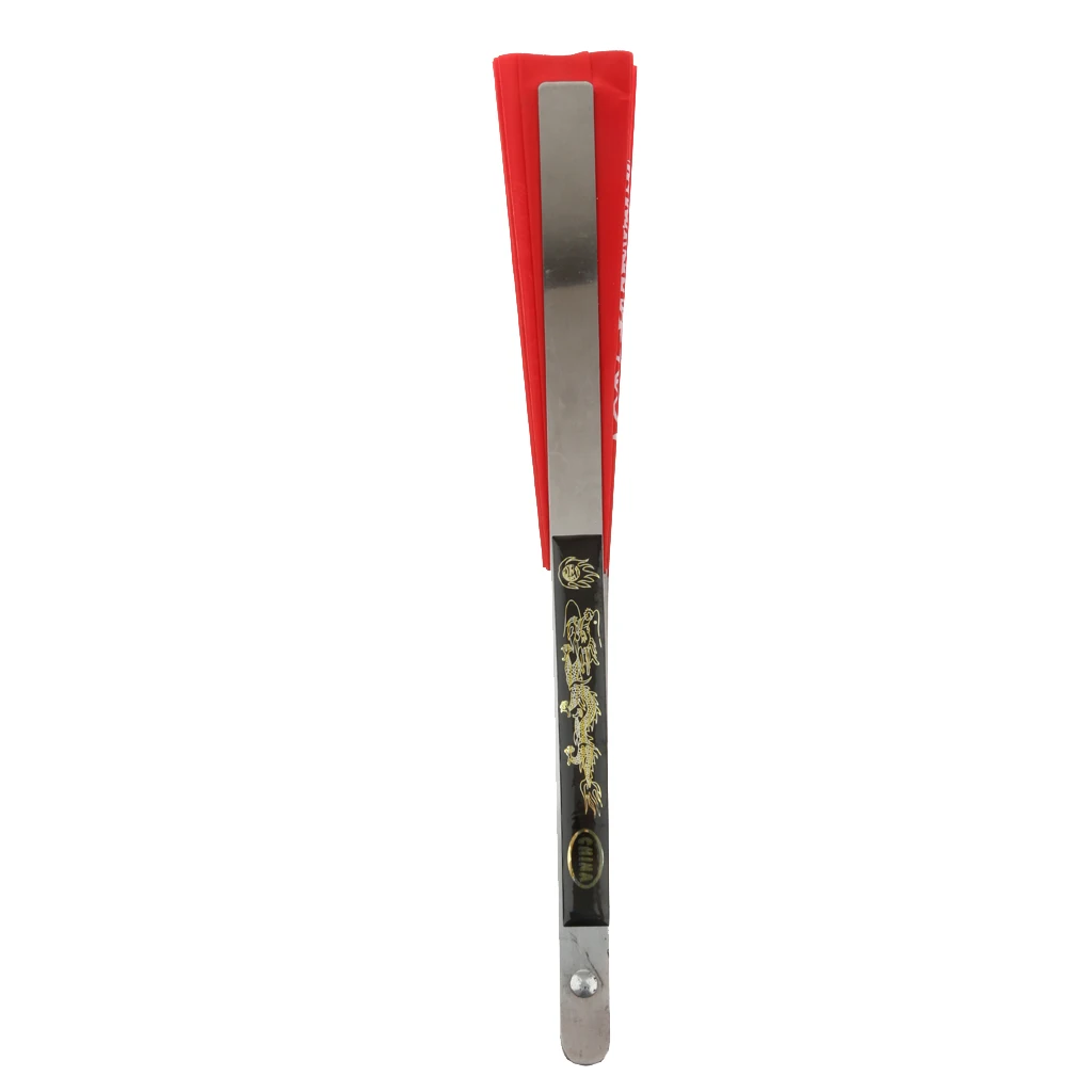 Flexible Chinese Kung Fu Martial Arts Tai Chi Sports Dragon Stainless Steel Frame Fan Red