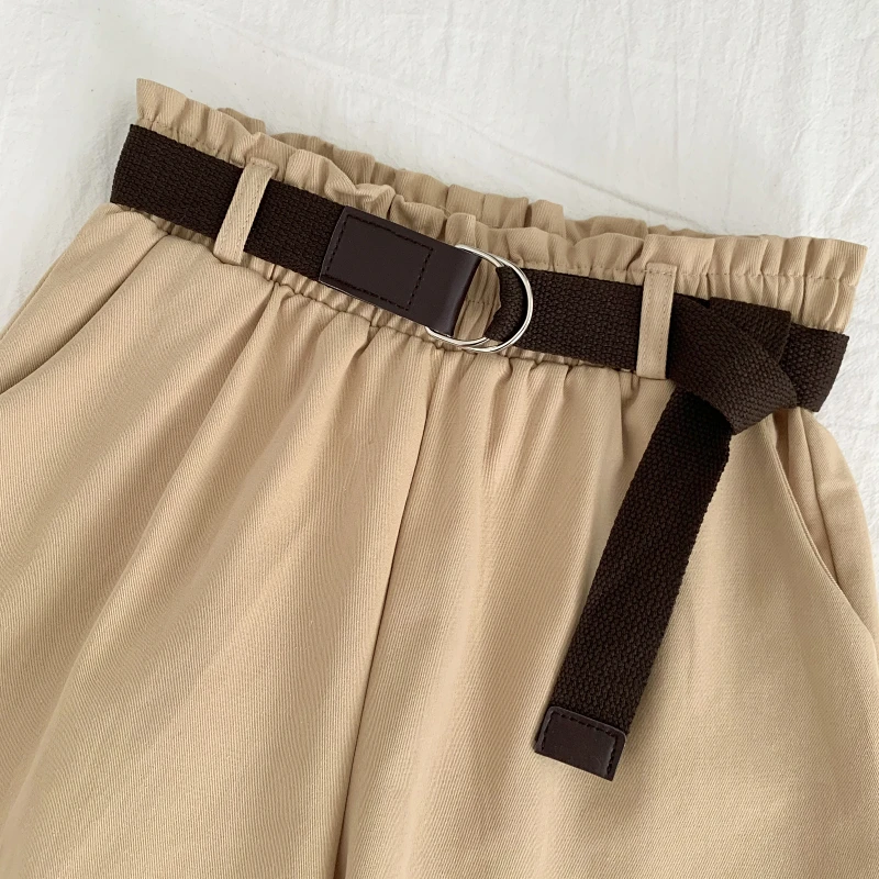 2021 New Summer Korean fashion solid Shorts elastic waist loose casual Shorts wide leg Shorts with belt short shorts