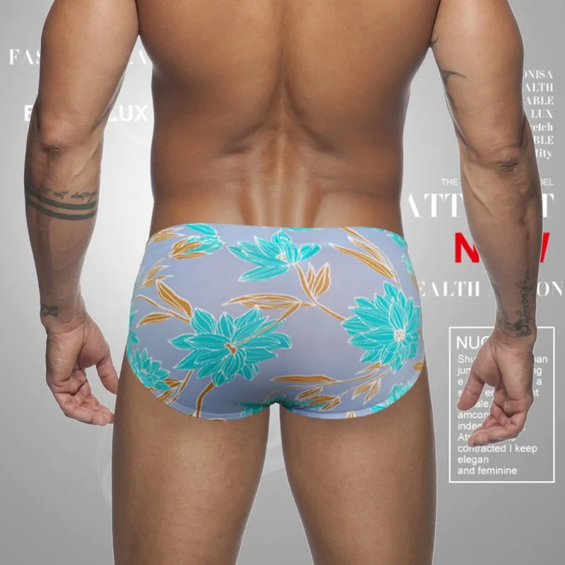 Penis Push Up Swim Briefs For Men Summer Sexy Padded Swimwear Mens Floral Print Swimming Trunks Swimsuit Bikini Beach Shorts