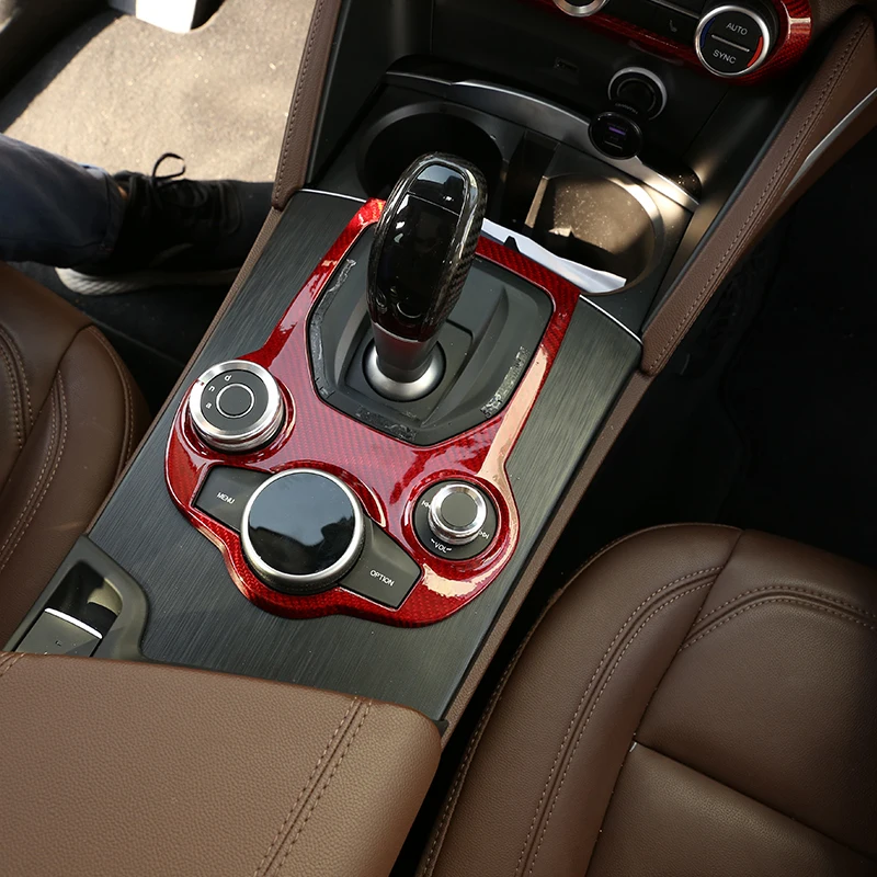 Red Real Carbon Fiber Car Gear Shift Frame Trim For Alfa Romeo Giulia Stelvio Accessories