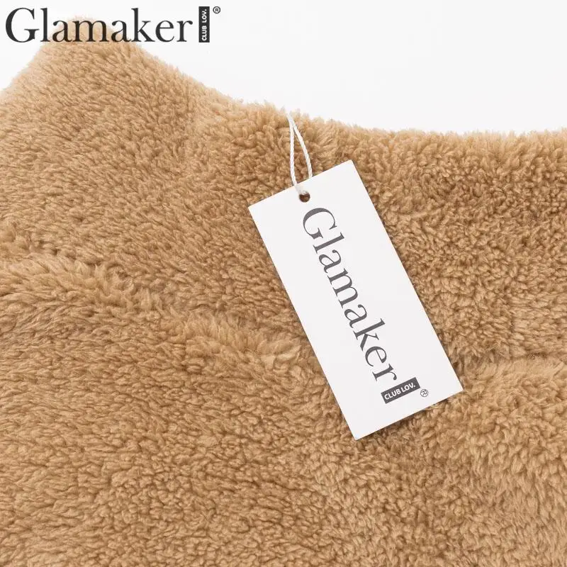 Glamaker Knitted solid color pullover Women long sleeve turtleneck pocket sweatshirt Female autumnwinter elegant warm sweatshirt