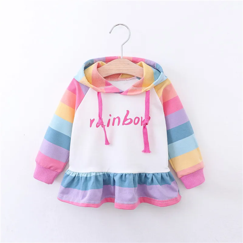 Новая весенне-осенняя одежда для маленьких девочек, хлопковый свитер с капюшоном, детская повседневная спортивная одежда с рисунком, одежда в полоску для младенцев