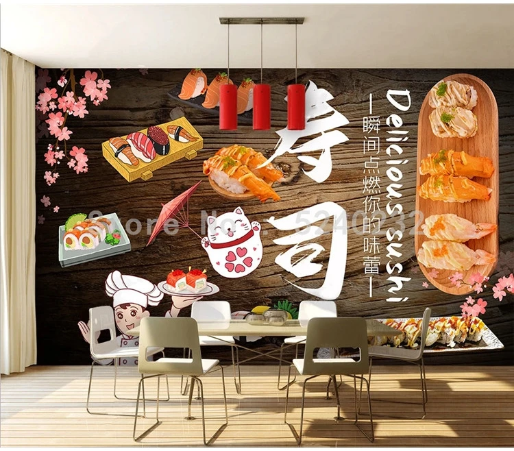 de madeira sushi ferramentas fundo mural restaurante snack bar murais