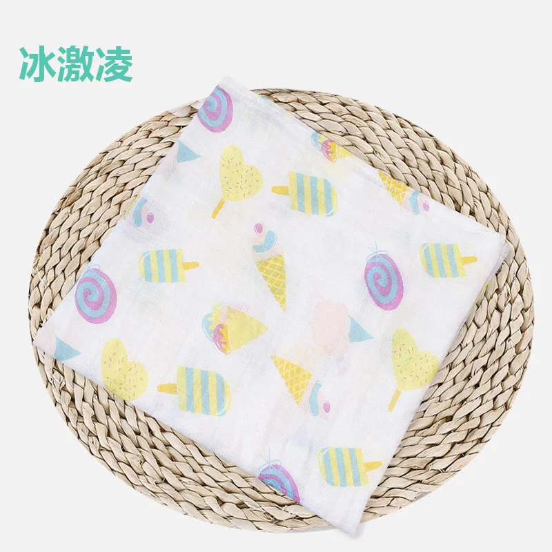 Ice cream 120*120CM Muslin swaddle wrap Cotton Double layer print Soft baby Blanket newborn Stroller Cover Sleepsack Gauze Bath towel - Цвет: Ice cream