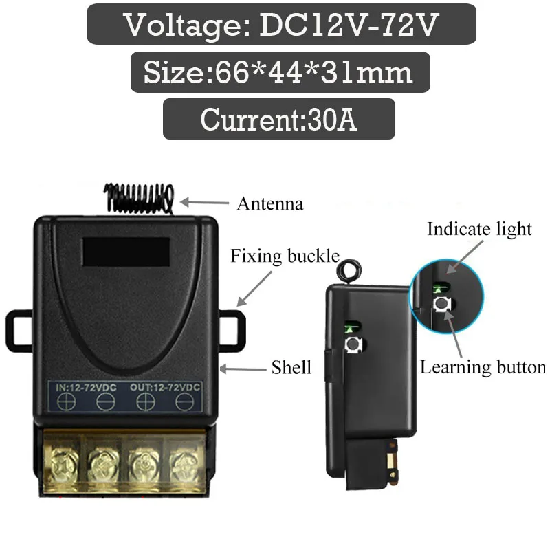 범용 433Mhz 원격 제어 무선 스위치 DC 12V 24V 72V 30A 원격 릴레이 on off 스마트 가전 제품/조명 사용