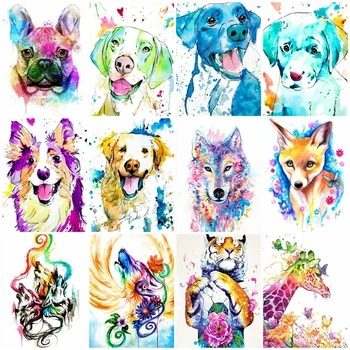 

HUACAN Oil Painting By Number Animal Drawing On Canvas DIY Pictures By Numbers Dog Hand Painted Paintings Art Kits Home Decor
