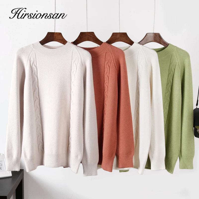 

Hirsionsan Elegant Solid Sweater Women Thicken Loose Winter Vintage Stripe Knitting Pullovers O Neck Casual Warm White Jumper