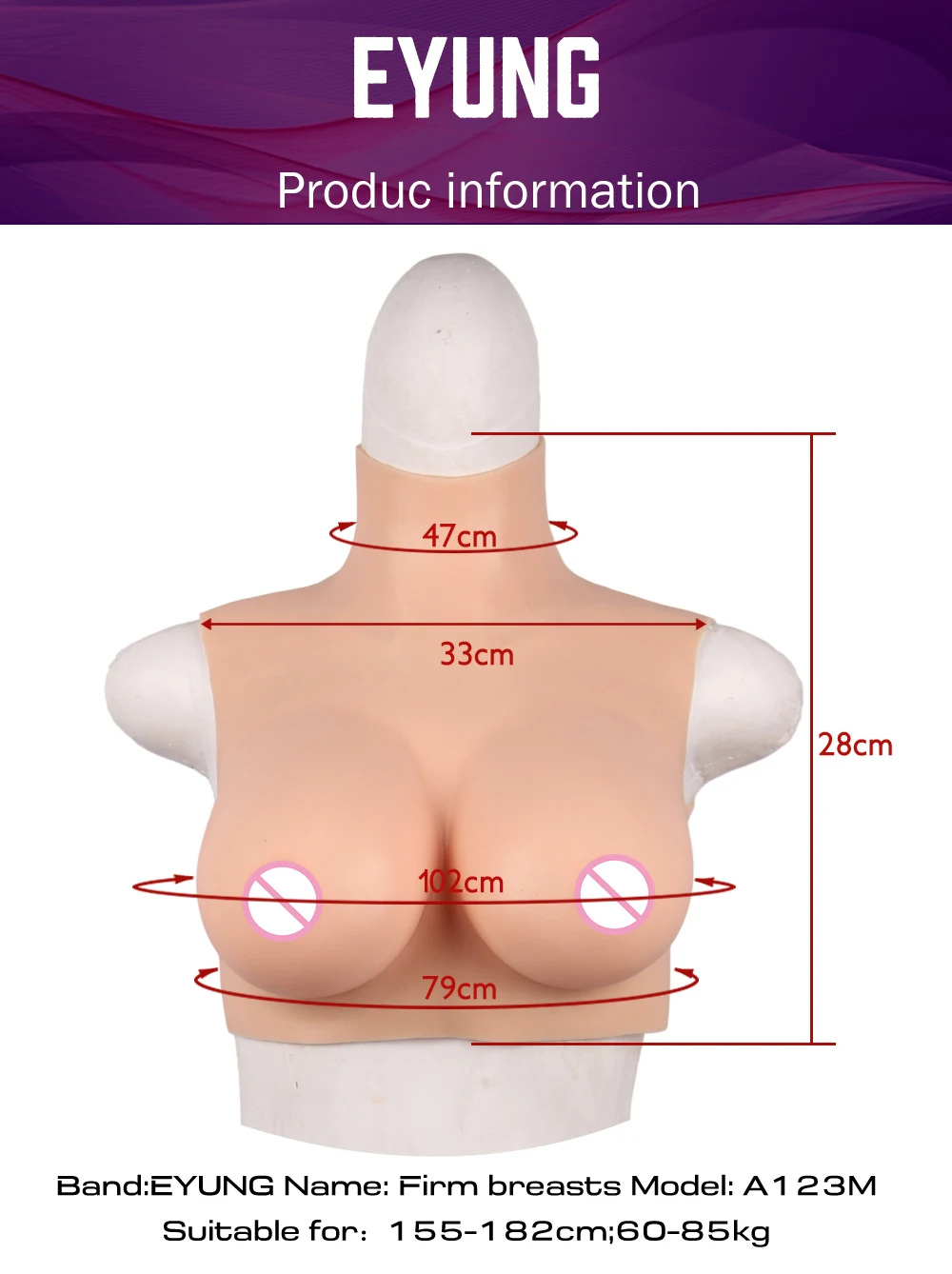 Eyung Silicone Huge Breast G Cup Fake Boobs Artificial Food Grade Silicone Breast Forms Suitable For Chest During 75-125CM