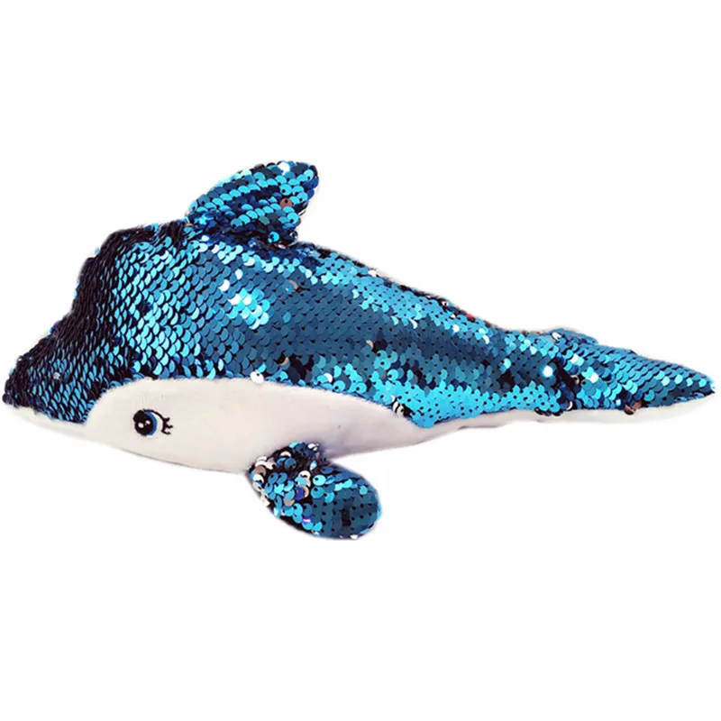 ; плюшевый дельфин с блестками; Мягкие плюшевые игрушки с реверсивными блестками; креативные подарки для детей и друзей - Цвет: Blue dolphin