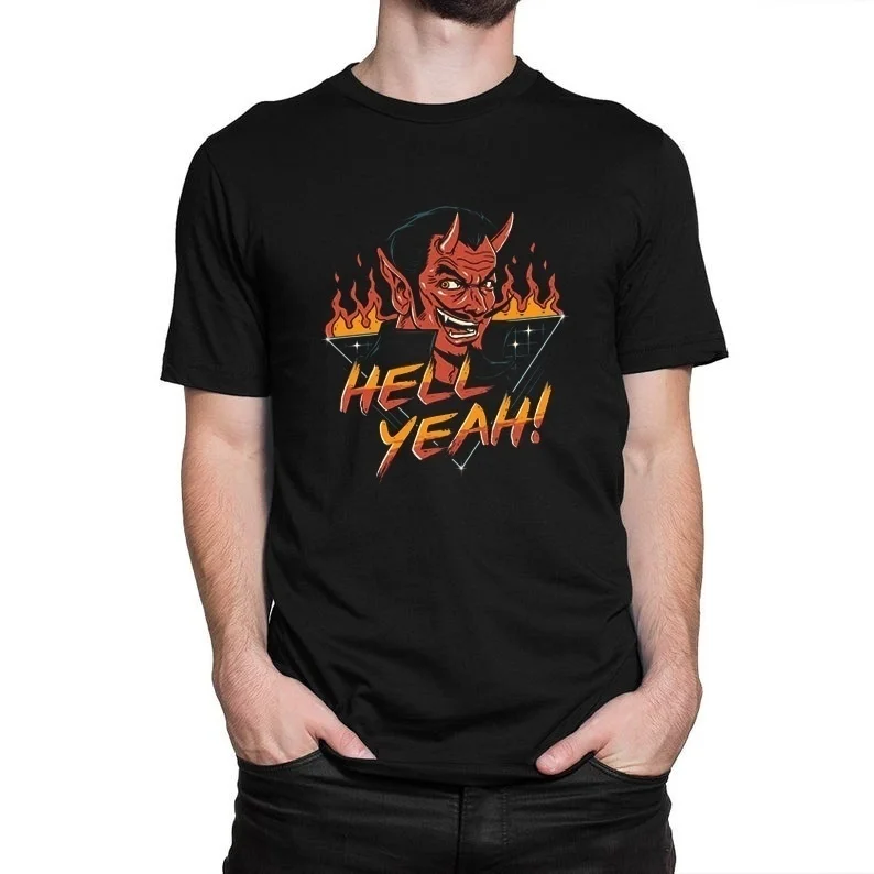 ВИП HJN Hell Yeah, демон, дьявол, сатана, пламя, графическая футболка унисекс, женская футболка, панк, уличный стиль, футболка, повседневная, забавная, женская футболка