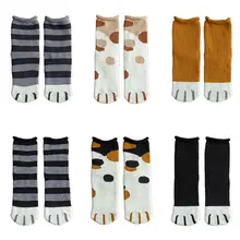 Зимние махровые носки с петельками для женщин и девочек; милые теплые хлопковые носки в полоску и горошек с принтом в виде лап кота; теплые чулочно-носочные изделия