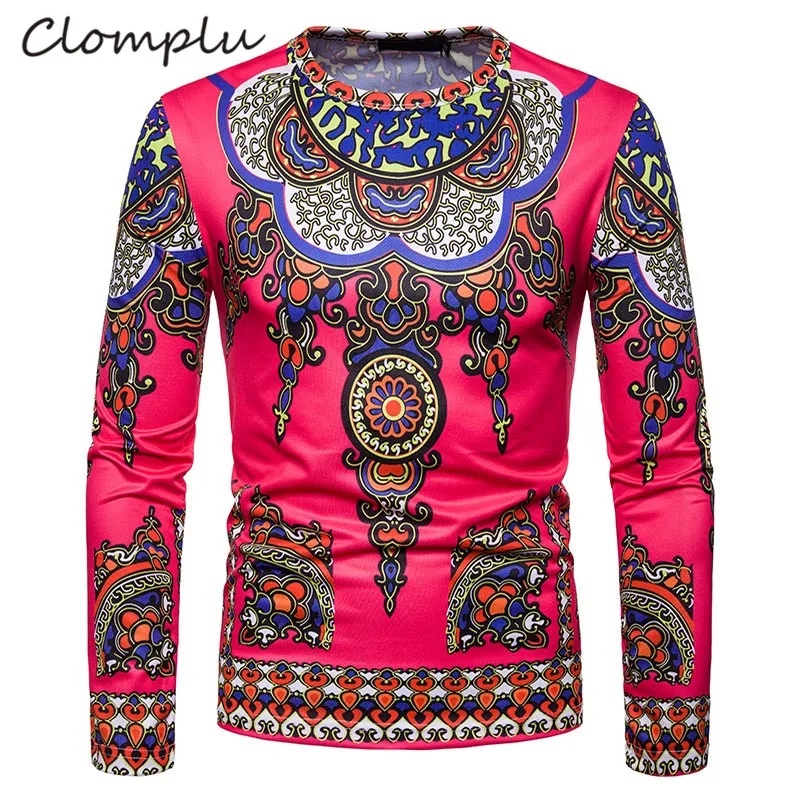 Clomplu Dashiki модные футболки с 3D принтом африканская одежда мужская футболка Дашики футболка с круглым вырезом и длинными рукавами африканская мужская одежда